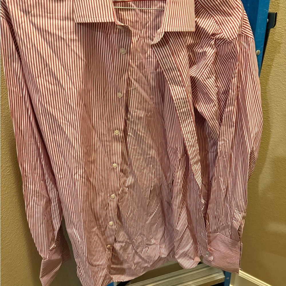 T.M.Lewin Red and White Striped Men's Shirt